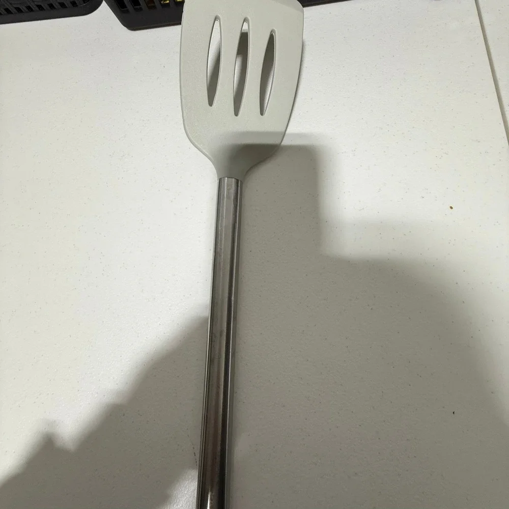 Gray Slotted Silicone Spatula Stainless Steel Handle Kitchen Turner Utensil